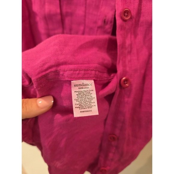 Sundance Button Down Top Sz L 100% Linen Pink Boho Western Breathable Luxury - Picture 4 of 6